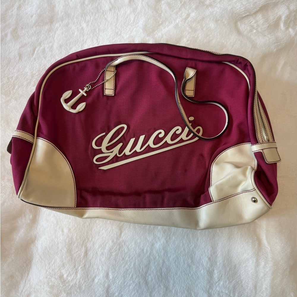 Gucci Vintage Maroon and Ivory Bowling Bag